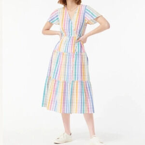 J Crew Rainbow Gingham Faux Wrap Dress
